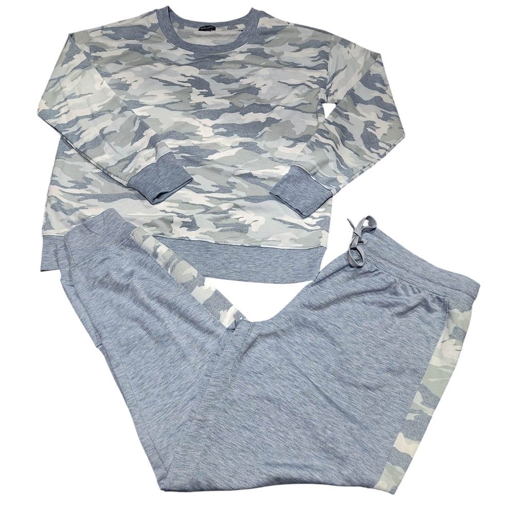 Splendid Joggger Pajamas 2 Piece Set Blue Camo Womens Size Small